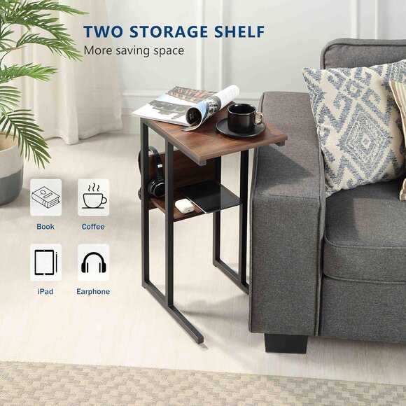 C-Shaped End Table, Side Table with Storage Shelf, Coffee Table for Sofa - Picture 1 of 7